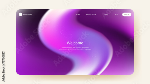 Abstract purple and pink wavy futuristic design of landing page. Glowing retro wave website design