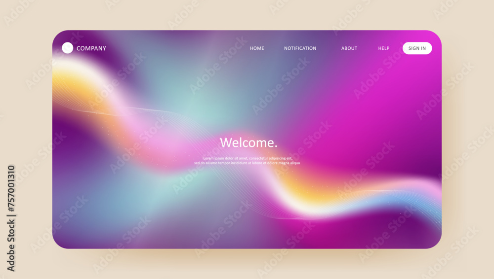 Abstract colorful wavy futuristic design of landing page. Glowing retro wave website design