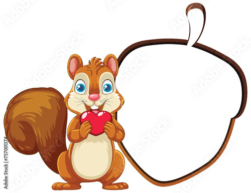 Cute squirrel with a red heart and blank sign