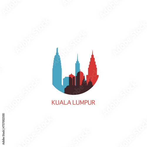 Kuala Lumpur cityscape skyline city panorama vector flat modern logo icon. Malaysia capital emblem idea with landmarks and building silhouettes 