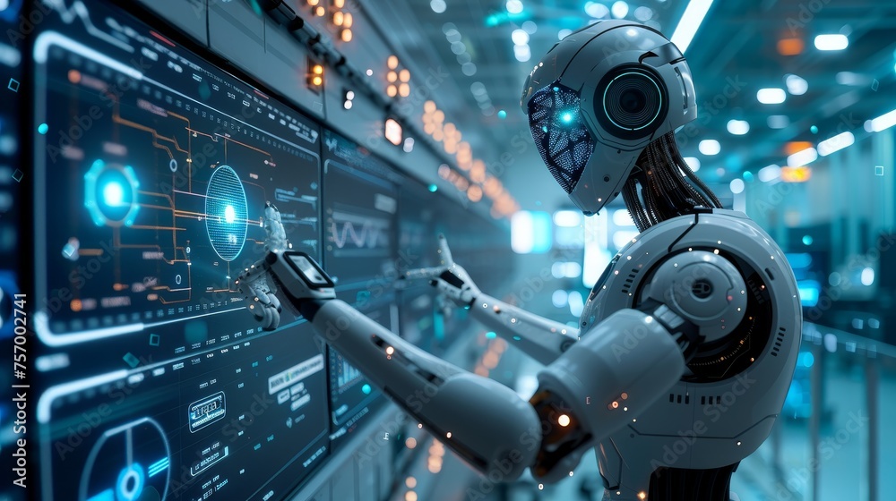 An innovative workspace showcasing the seamless integration of AI and machine learning in robotics An innovative workspace showcasing the seamless integration of AI and machine learning in robotics