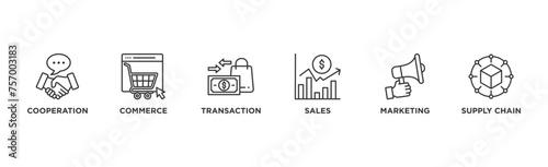 Business to business banner web icon vector illustration concept with icon of cooperation, commerce, transaction, sales, marketing, supply chain