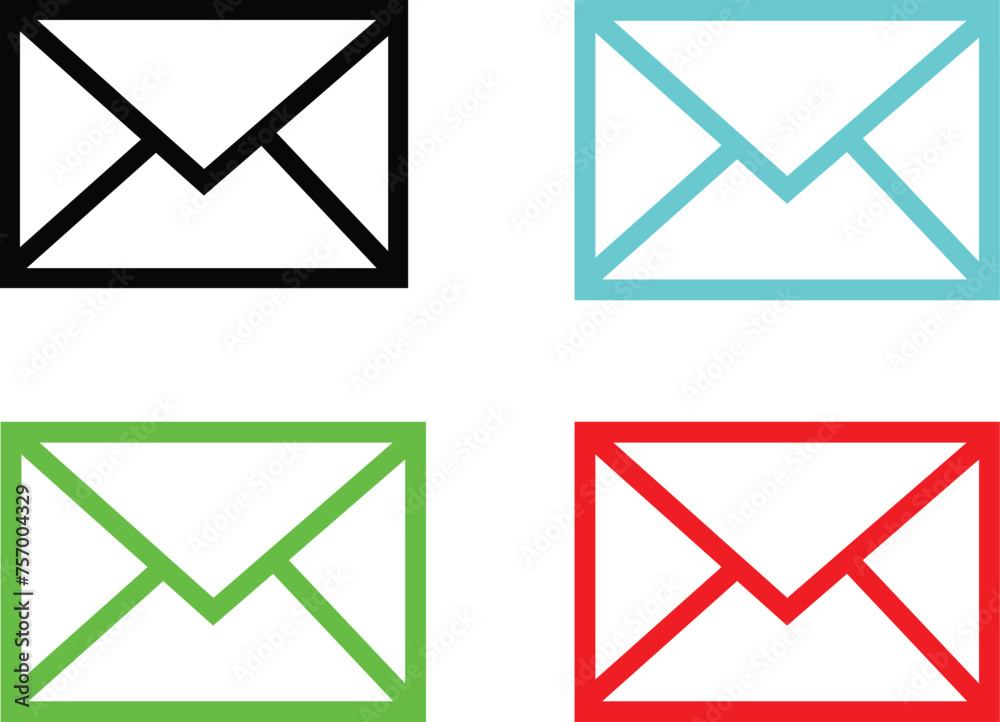 set of mail icons mail icons blue red green  black mail