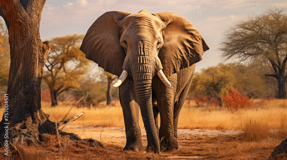 African elephant (Loxodonta africana) walks swinging 