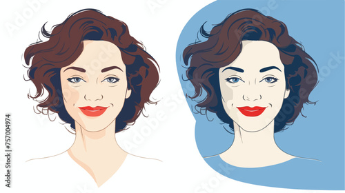 Flat design with a cheerful woman portrait art line