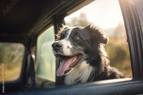 a dog looks out the window of a vehicle © Alexei