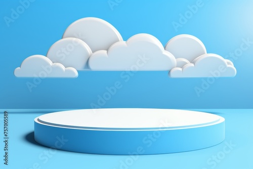 Cute baby product podium display on 3d cloud background for sale in kids room studio presentation