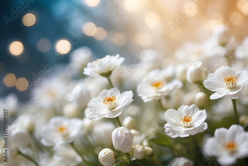 White flowers background with bokeh and copy space