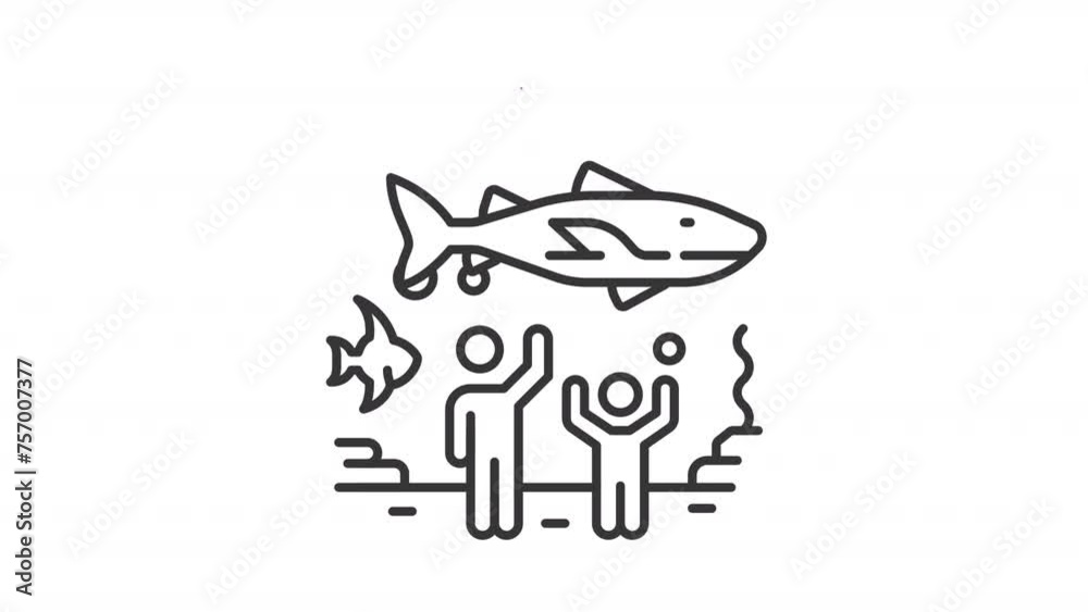 Animated underwater oceanarium icon. Floating shark fish line animation. Amusement entertainment, tourism. Black illustration on white background. HD video with alpha channel. Motion graphic Animated underwater oceanarium icon. Floating shark fish line animation. Amusement entertainment, tourism. Black illustration on white background. HD video with alpha channel. Motion graphic