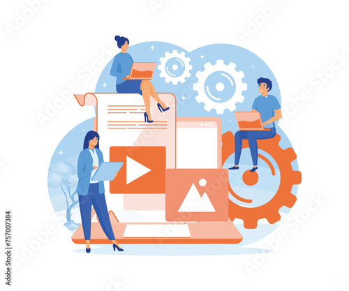 Engaging content, blogging, media planning, promotion in social network concept. flat vector modern illustration