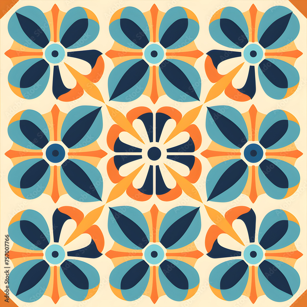 Fototapeta premium Retro vintage seamless tile pattern. Abstract modern geometric Trendy background in 70s style. 