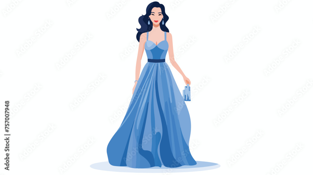 Hand drawn illustration of a lady in blue dress