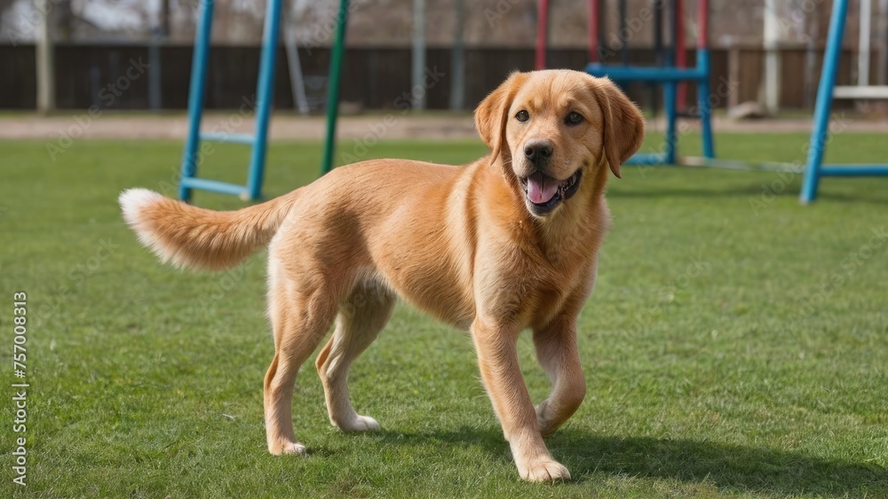 Fox red labrador retriever dog in the playground Fox red labrador retriever dog in the playground