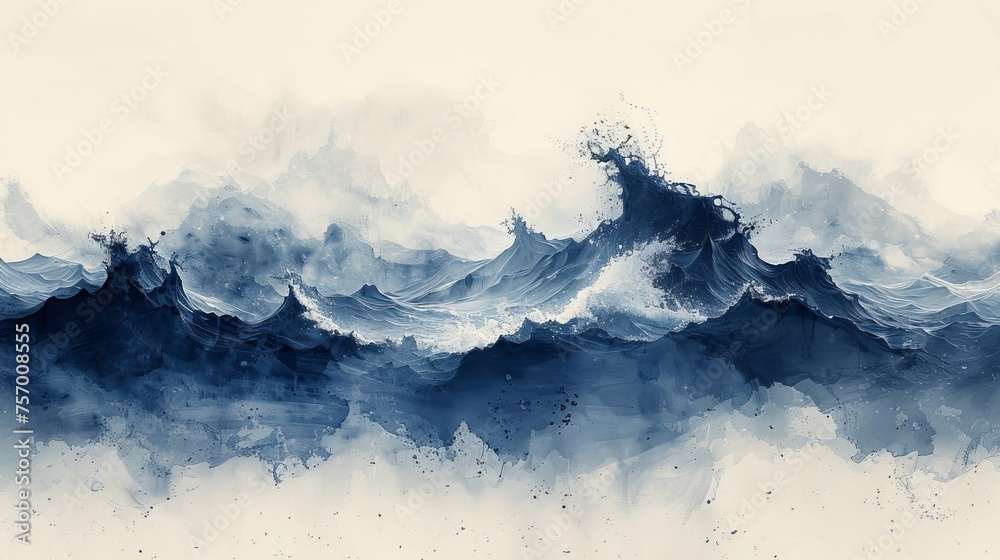 An abstract art landscape banner design with watercolor texture modern in blue, black and white.