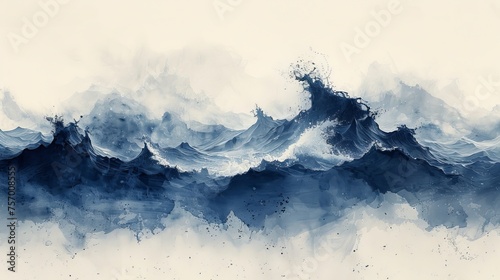 An abstract art landscape banner design with watercolor texture modern in blue  black and white.