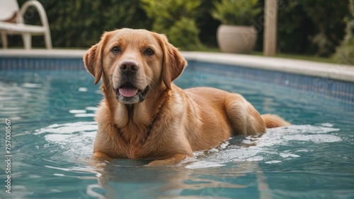 Fox red labrador retriever dog in the swimming pool