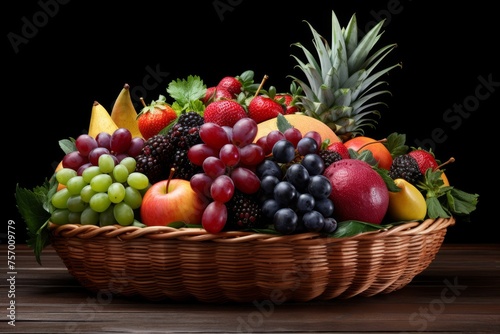 Assorted fresh fruits basket. vibrant colors  diverse textures  nutrition and freshness