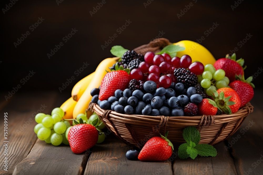 Colorful fruit basket full of fresh and nutritious fruits.