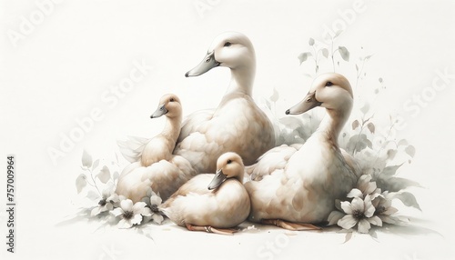 Watercolor Painting of Ducks photo