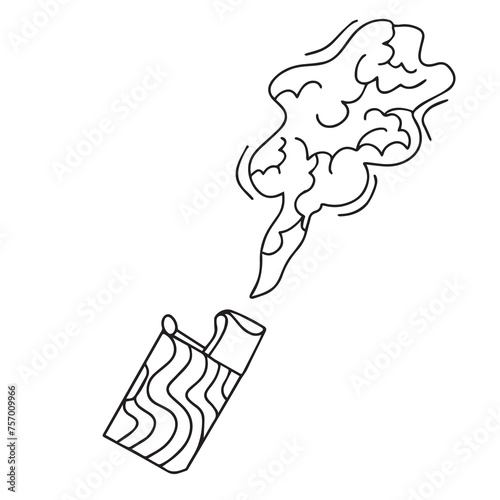 Minimalistic doodle style illustration of an electronic cigarette with smoke. The harm of smoking to health. Quit smoking and vaping. Vector