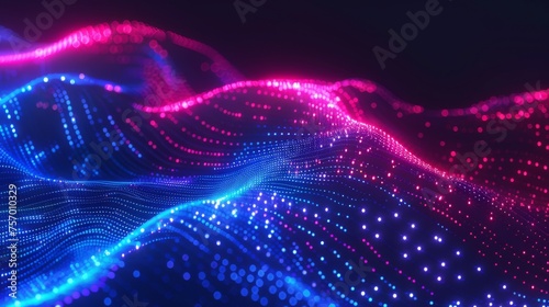 High speed neon fiber with blue and red lines of energy stream. Modern illustration of modern technology particle with fast luminous movement.