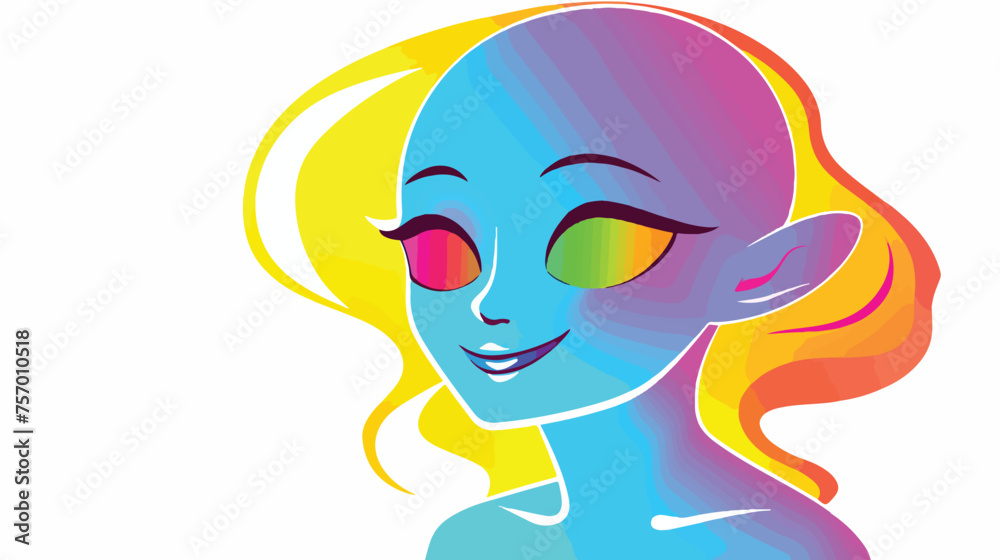 Rainbow gradient line drawing of a smiling alien