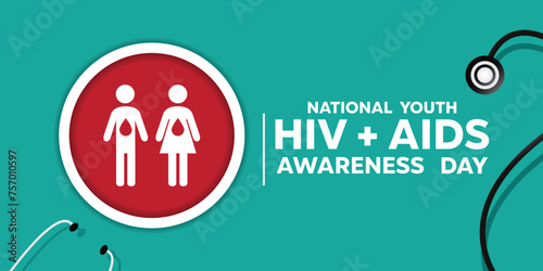 National Youth Hiv Aids Awareness Day. stestoscope, blood, Female and male icon. Great for cards, banners, posters, social media and more. Easy blue background. 