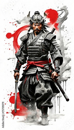 Samurai Warrior Japanese Style with Ink Splash