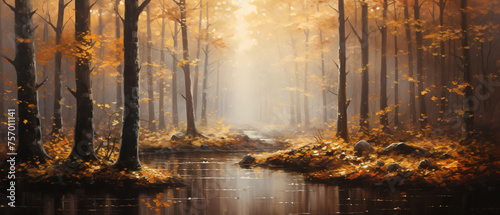 Autumn forest oil painting ambiance. © Ashley