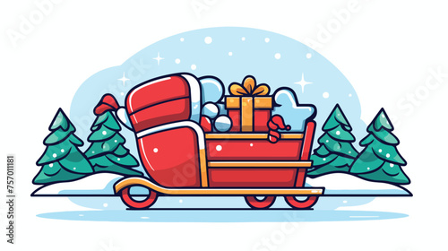 Santas Sled full of gifts for the holiday. Flat vector