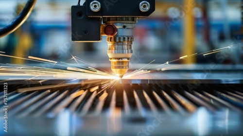 A high-powered laser cutter at work in a metal fabrication shop