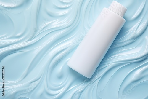 Light blue cosmetic texture with smudge background for liquid cream soap, shower gel, cleanser, shampoo, and conditioner.