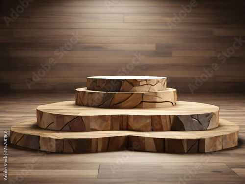 Wooden planks on wooden floor. Podium for display product.