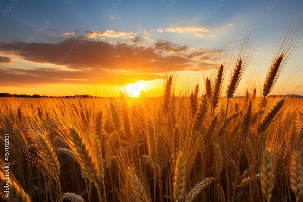 Field of wheat with a setting sun.