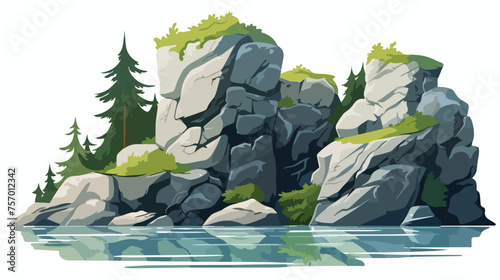 Stone in mountain brook flat vector  photo