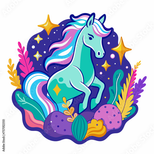 Mystical Stallion t-shirt Sticker showcasing the Enchantment of a Magical Horse in a Whimsical Scene