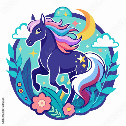 Mystical Stallion t-shirt Sticker showcasing the Enchantment of a Magical Horse in a Whimsical Scene