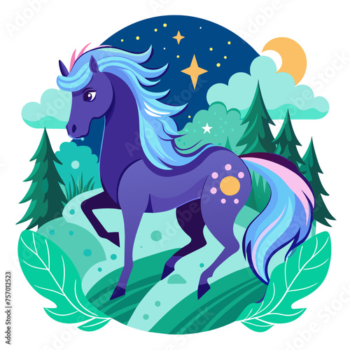 Mystical Stallion t-shirt Sticker showcasing the Enchantment of a Magical Horse in a Whimsical Scene © amanmalik