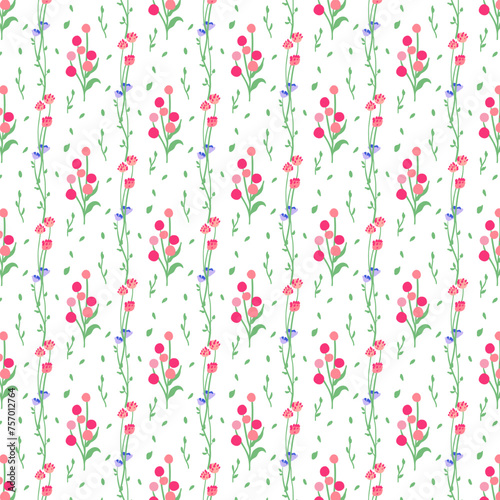 Spring flower branches, exquisite seamless pattern design. Repeating botanical print. Natural blooming herbs. Floral texture and sprigs background for wallpaper, fabric and textile. Flat graphic