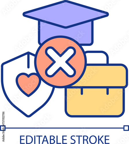 Limited access to welfare RGB color icon. Inaccessibility of education, healthcare. Career barriers. Social exclusion. Isolated vector illustration. Simple filled line drawing. Editable stroke
