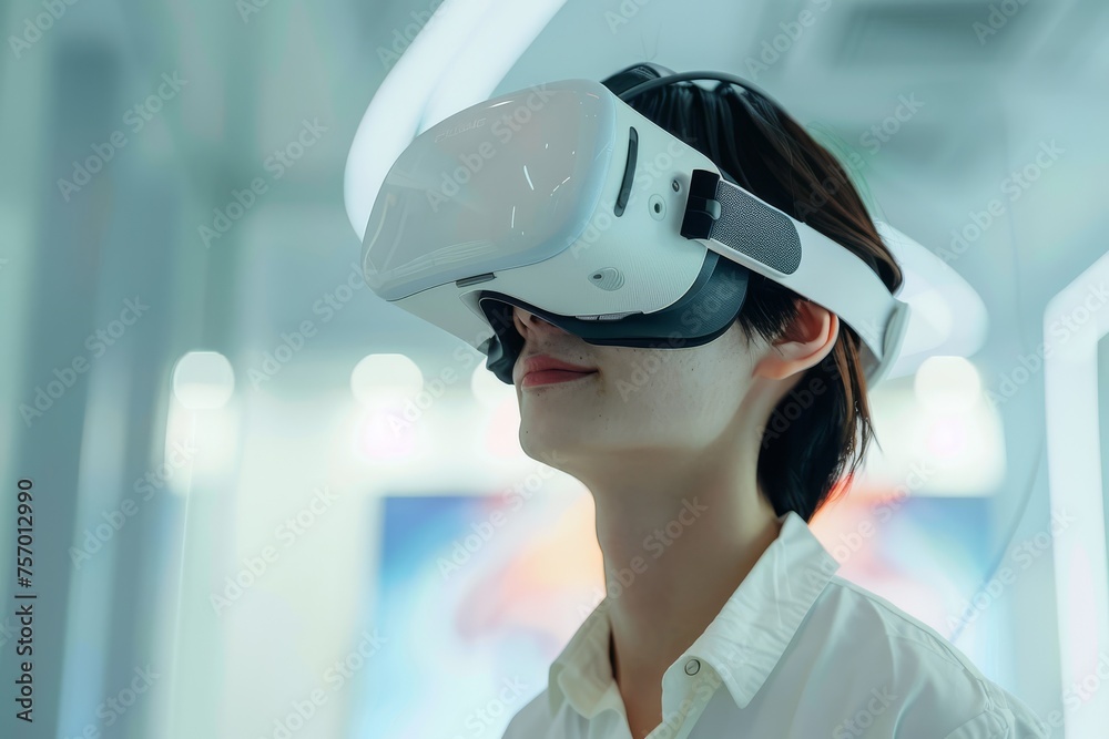 Young woman experiencing virtual reality