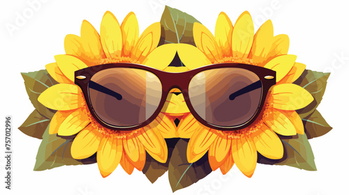 Sunflower with sunglasses looking happy flat vector