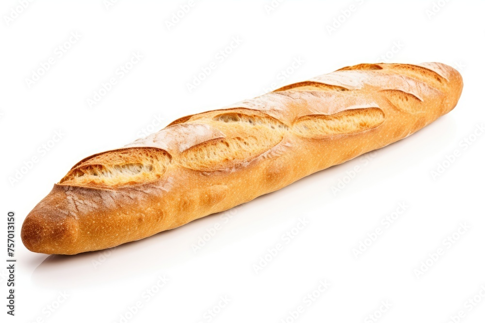 Freshly baked baguette isolated on white background, with work path.