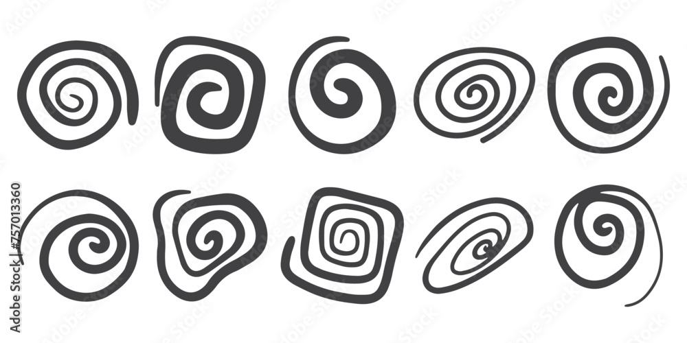 Hand drawn doodle spiral set Hand drawn doodle spiral set