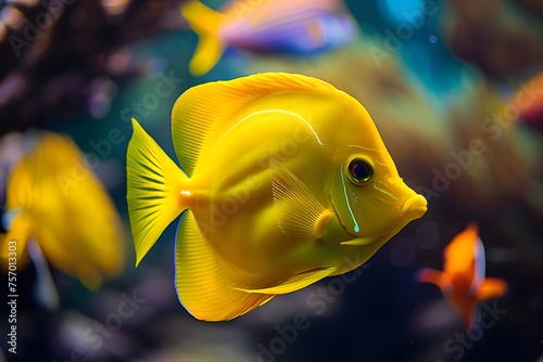 Yellow aquarium fish. Yellow tang