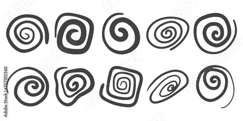 Hand drawn doodle spiral set