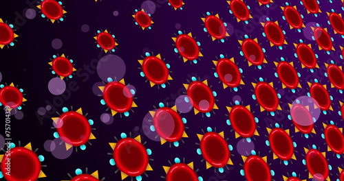 Image of dots over red cells on viiolet background