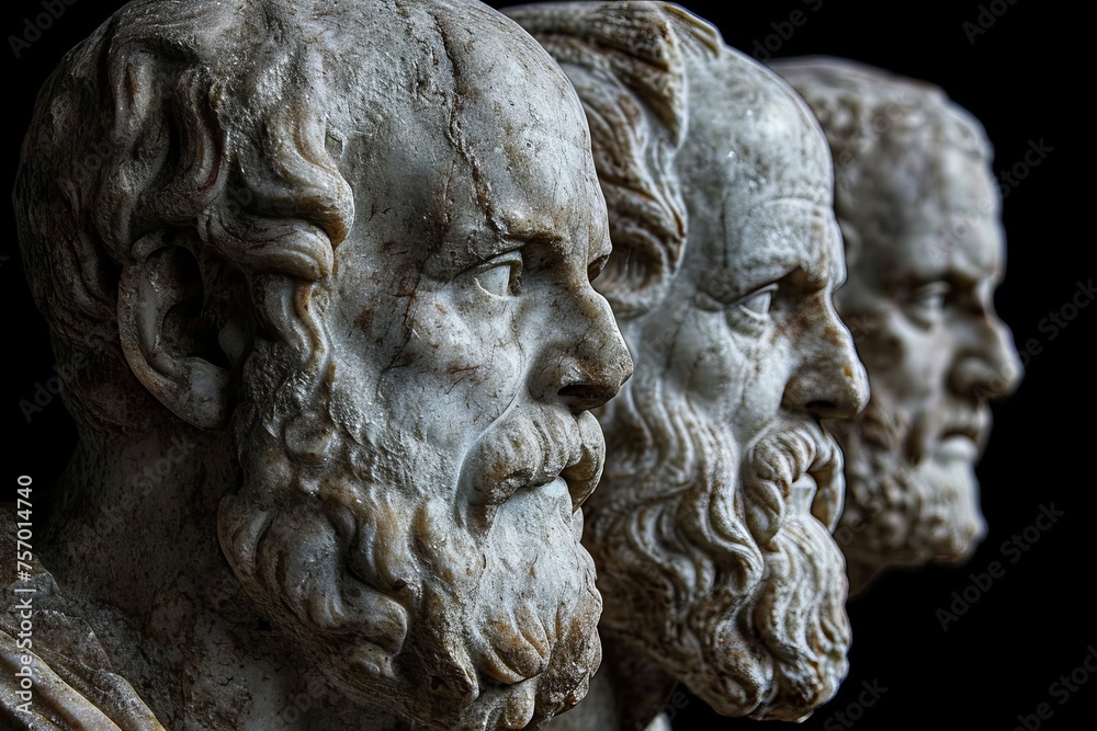 Ancient Greek Philosophers Plato, Aristotle, Socrates in One Frame - Fictional