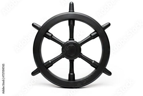 Isolated white steering wheel for boat made of black plastic