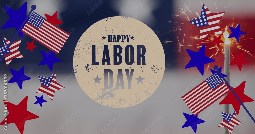 Naklejka premium Image of labor day text over stars and american flag